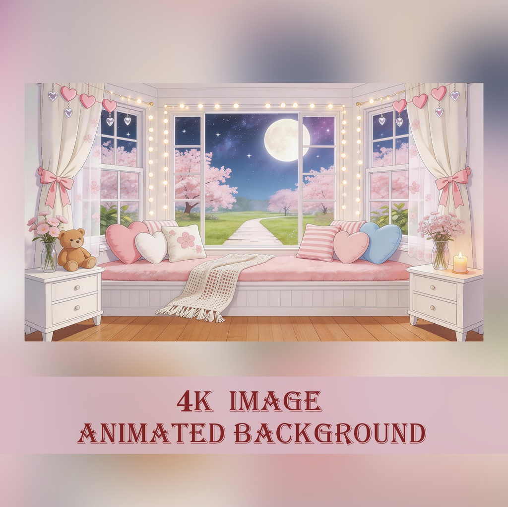 【動く背景】星降る夢の寝室 - 癒やしのゆめかわ空間【VTuber/配信/OBS】