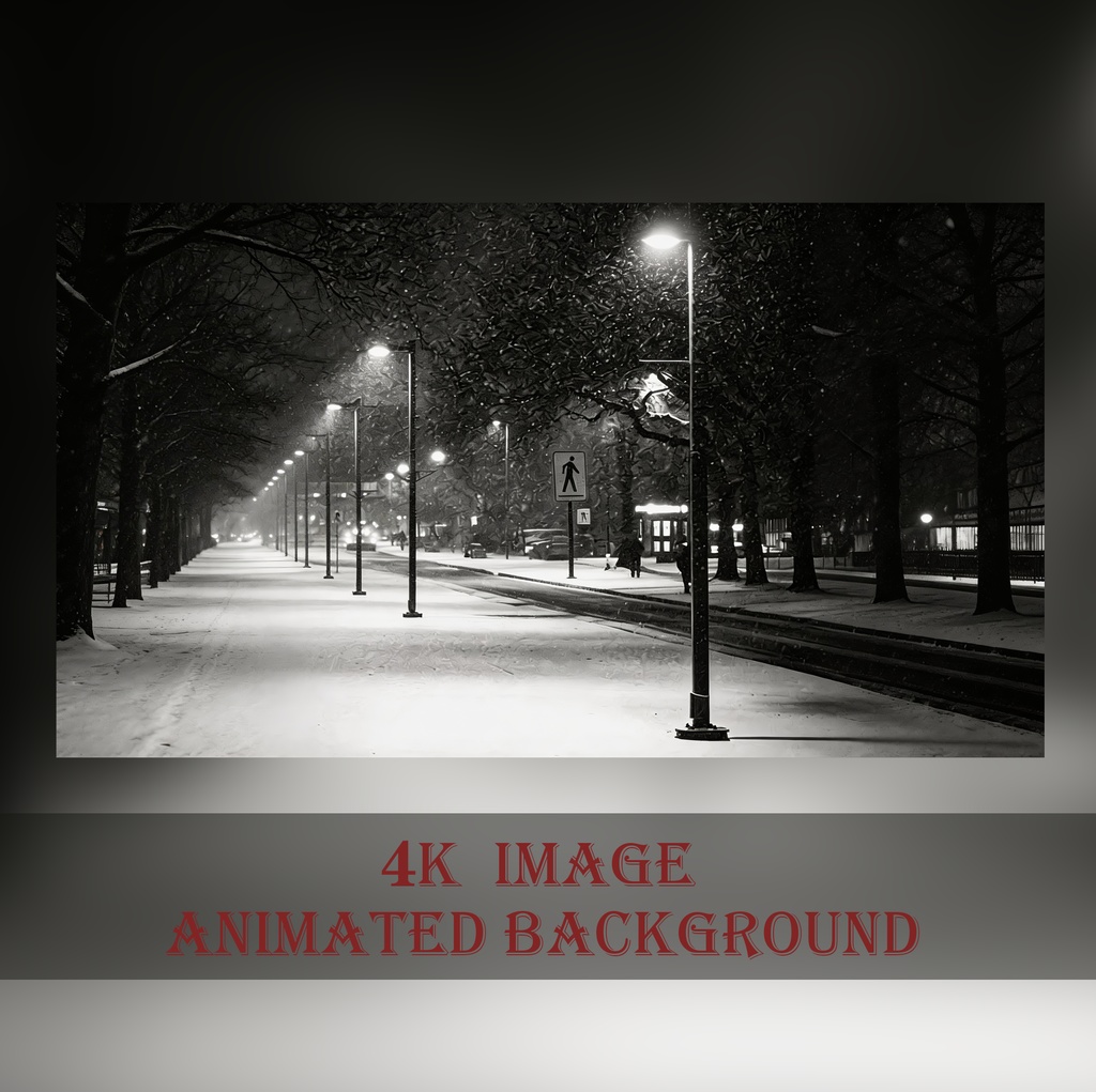 【動く背景】モノクロの雪降る街角 - 映画のような静かな夜【VTuber/配信/OBS】