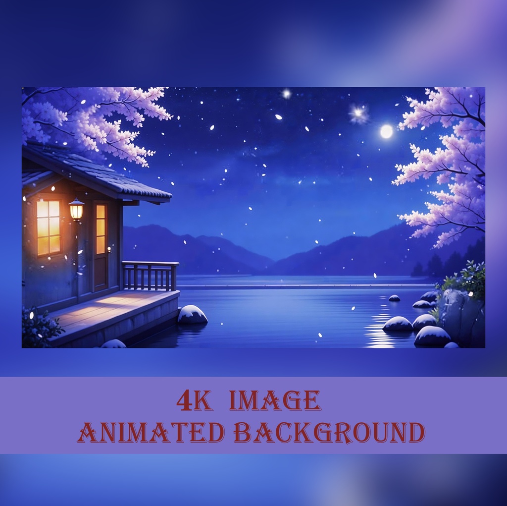 【動く背景】月夜に舞う雪と夜桜 - 幻想的な和風の夜【VTuber/配信/OBS】