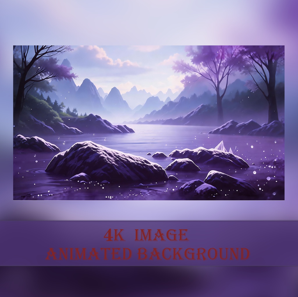【動く背景】紫の幻想的な湖畔 - 夢幻の桃源郷と静かな山脈【VTuber/配信/OBS】