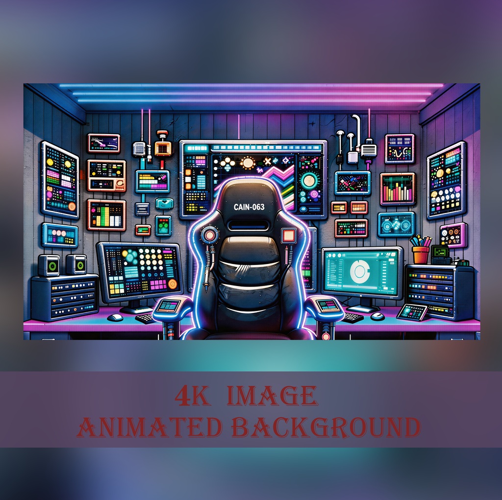 【動く背景】vtuber background ネオン輝くサイバー司令室 - モニターに囲まれた電脳ゲーミングルーム【VTuber/配信画面/OBS/ループ対応】