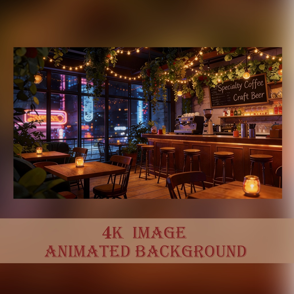 【動く背景】ネオン輝く深夜のバーカウンター - 灯りが灯るLo-fiカフェ【VTuber/配信画面/OBS/ループ対応】