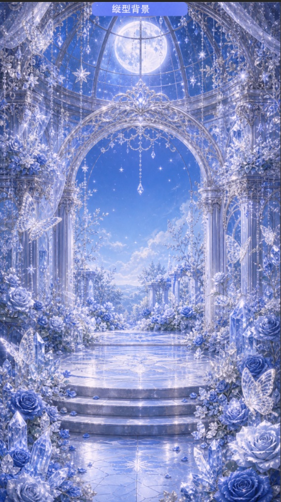 【動く背景/豪華セット】クリスタルと青い薔薇の宮殿 - 横縦版+UIパーツ付き【VTuber/配信画面/OBS/ループ対応】