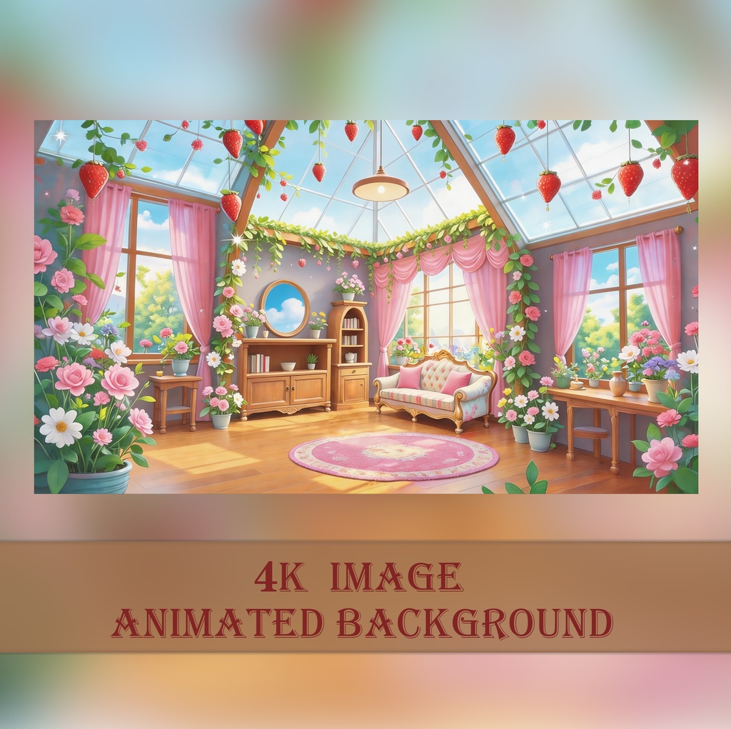 【VTuber Background】Strawberry Sunroom & Garden Lounge ☕🌸 お嬢様の贅沢な癒やし空間【動く背景/Seamless Loop】