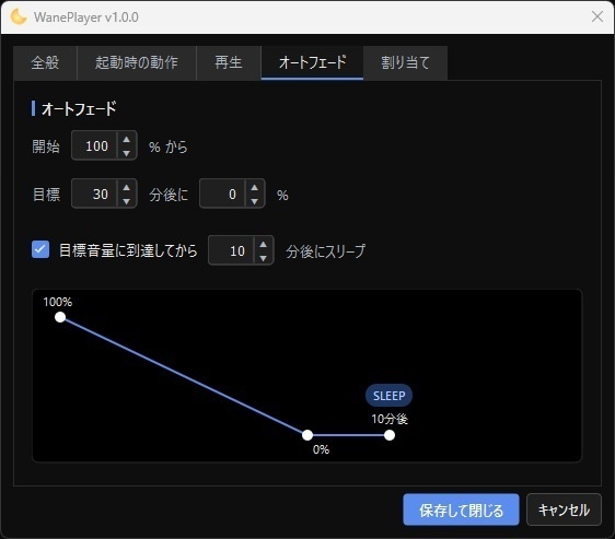 【睡眠アプリ】自然に音が消えていく音楽プレイヤー「WanePlayer」 フェードアウト タイマー 音量