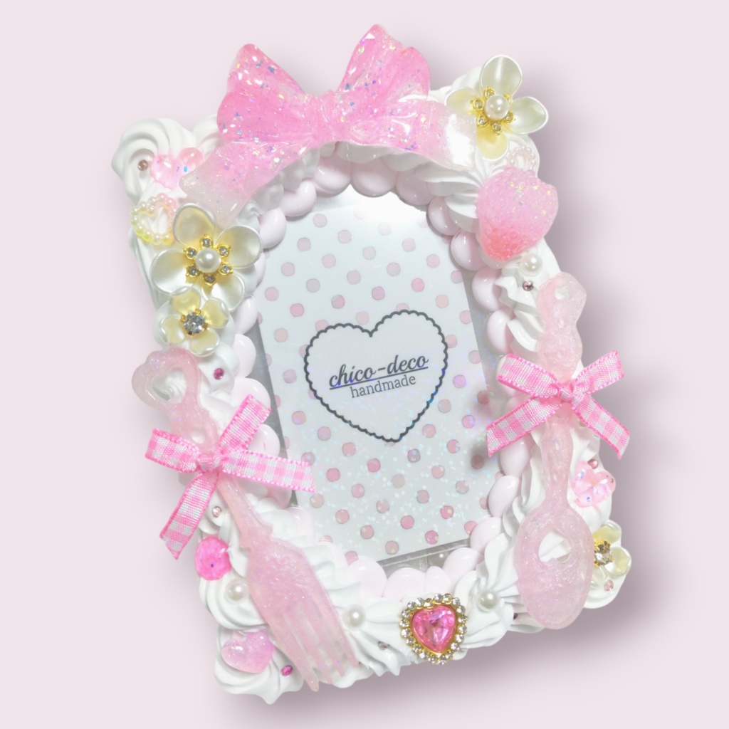 【B7 L版】ホイップデコ ケーキ風 白×ピンク 硬質ケースデコ ブロマイドケース