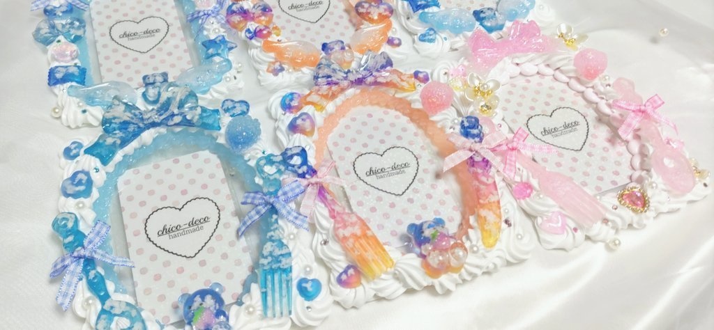 【B7 L版】ホイップデコ ケーキ風 白×ピンク 硬質ケースデコ ブロマイドケース