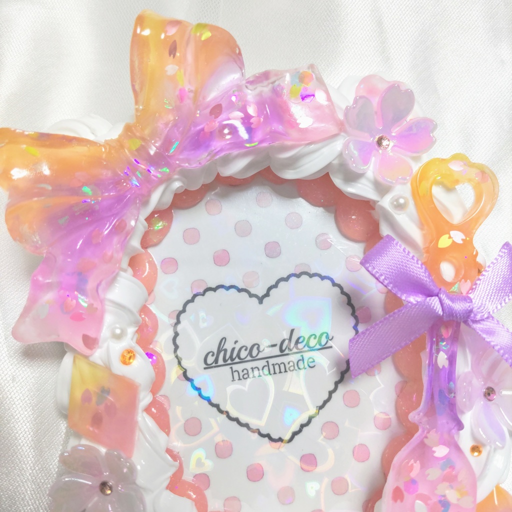 【B8 トレカ】ホイップデコ 桜ケーキ トワイライト 空色シリーズ 硬質ケースデコ デコケース ハンドメイド オレンジ