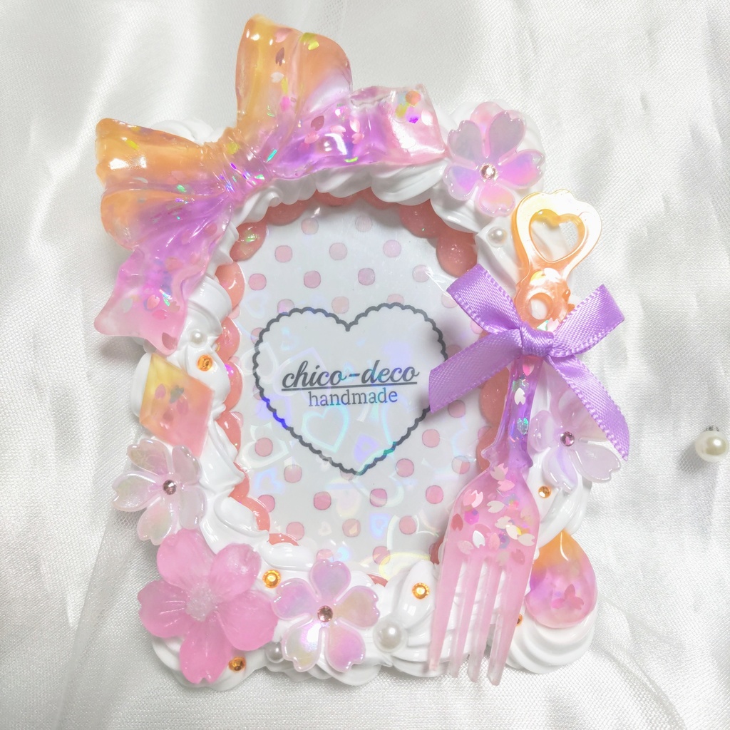 【B8 トレカ】ホイップデコ 桜ケーキ トワイライト 空色シリーズ 硬質ケースデコ デコケース ハンドメイド オレンジ