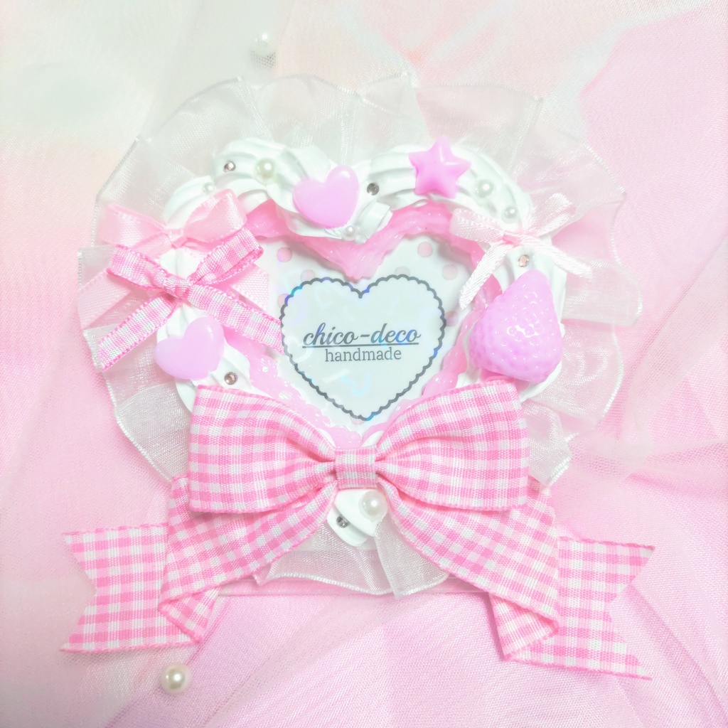 【B8 トレカ】ホイップデコ ハートいちごケーキ ピンク チェック デコケース