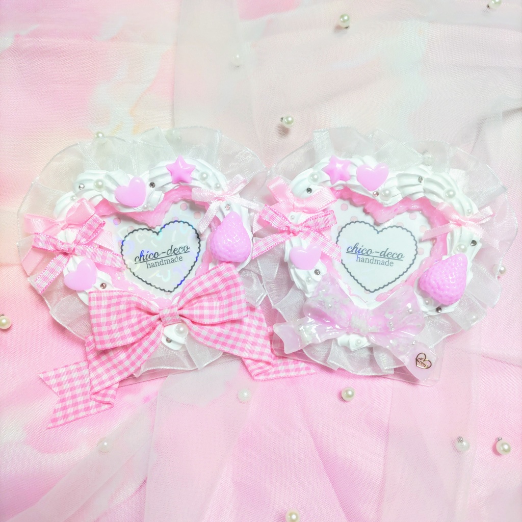 【B8 トレカ】ホイップデコ ハートいちごケーキ 空色 デコケース ピンク