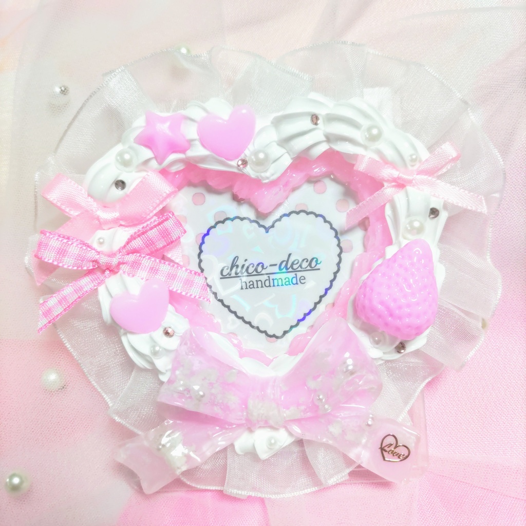 【B8 トレカ】ホイップデコ ハートいちごケーキ 空色 デコケース ピンク