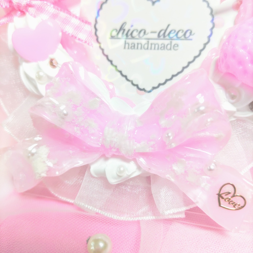 【B8 トレカ】ホイップデコ ハートいちごケーキ 空色 デコケース ピンク