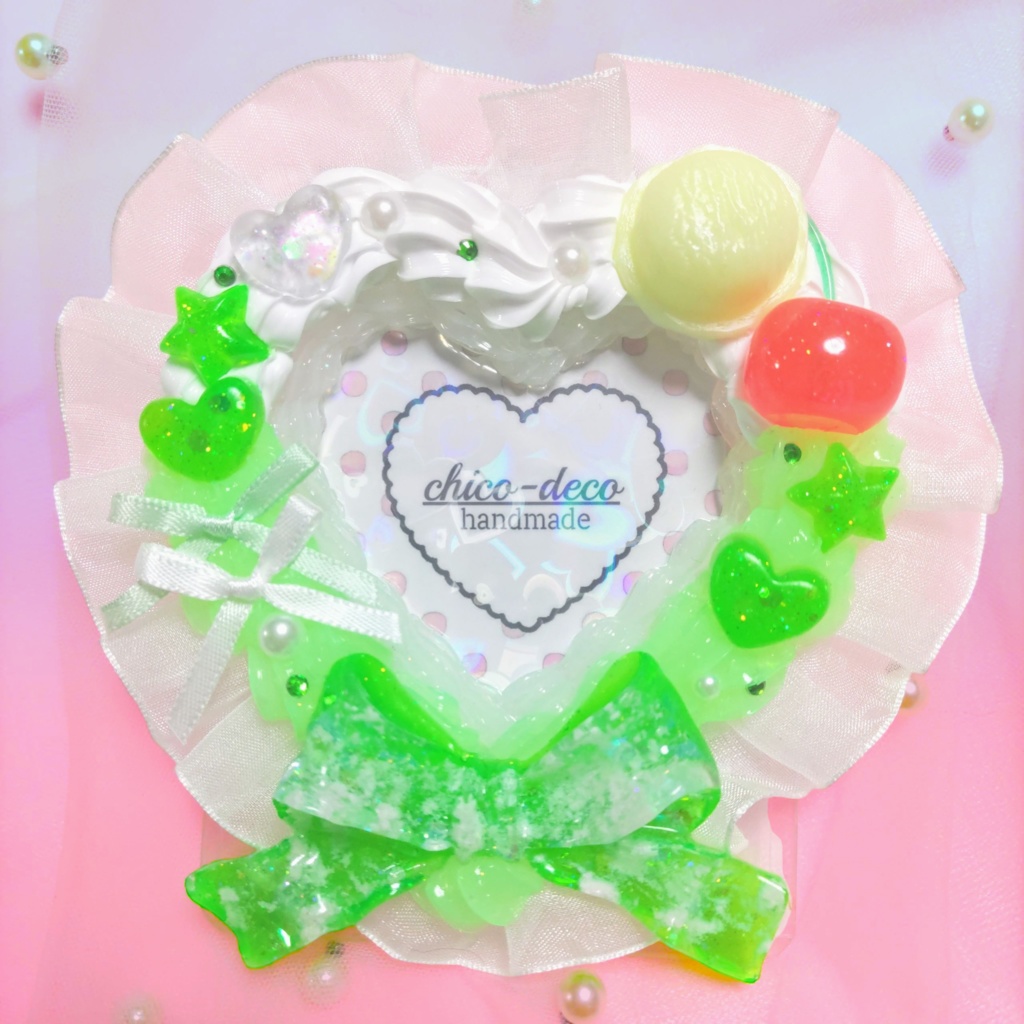 【B8 トレカ】ホイップデコ メロンクリームソーダ ハート 空色 デコケース 緑