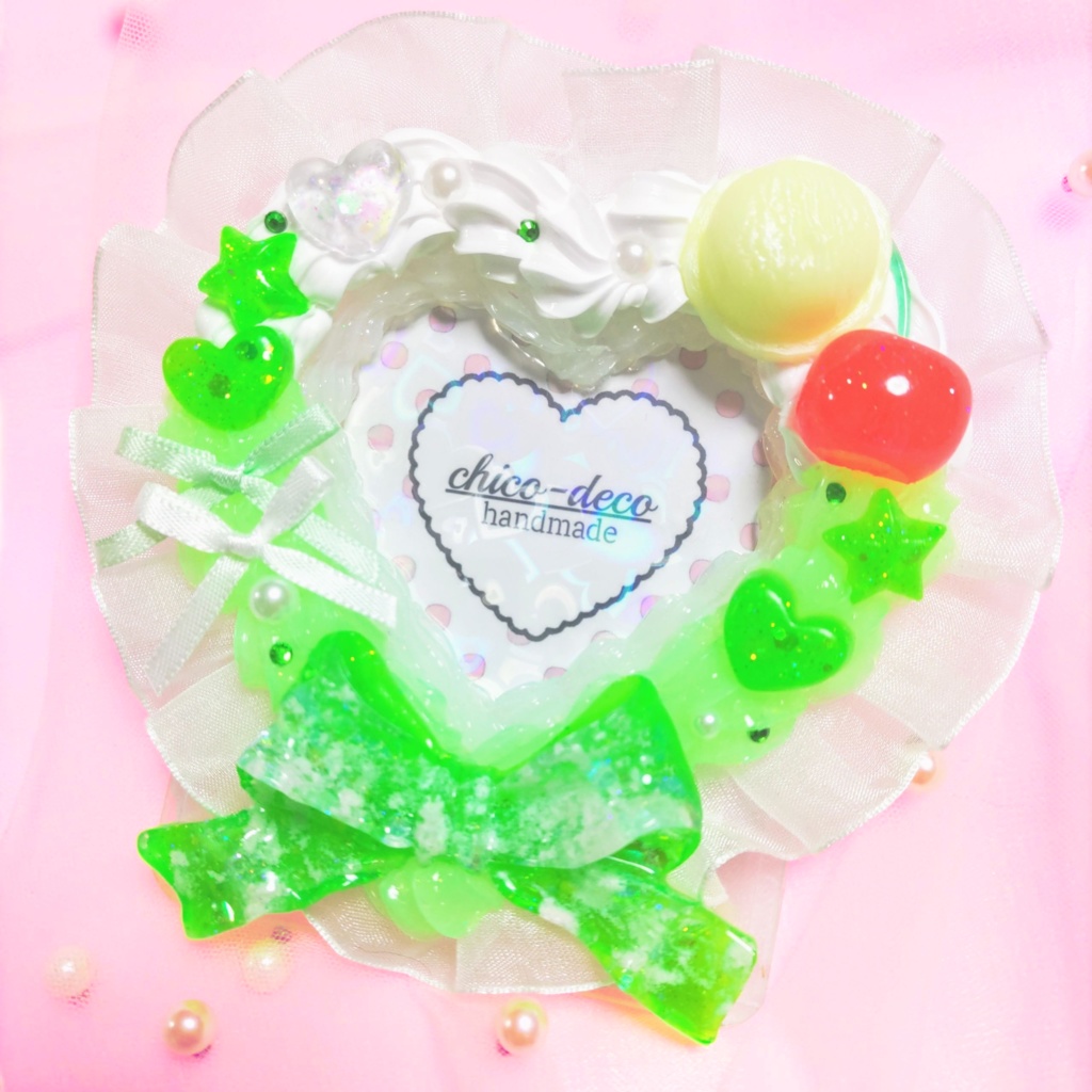 【B8 トレカ】ホイップデコ メロンクリームソーダ ハート 空色 デコケース 緑