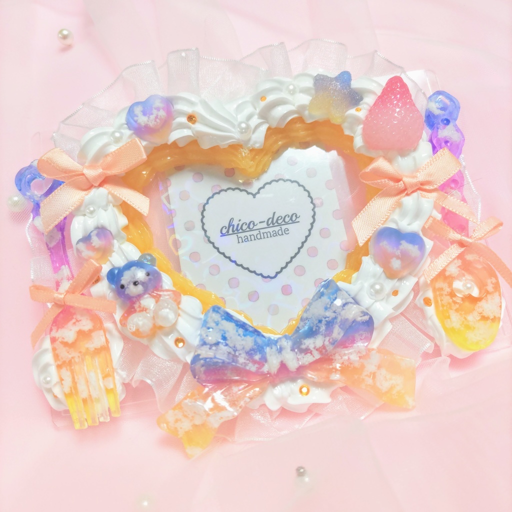 【B7 L版 】ホイップデコ ハートいちごケーキ 空色 夕空 デコケース 硬質