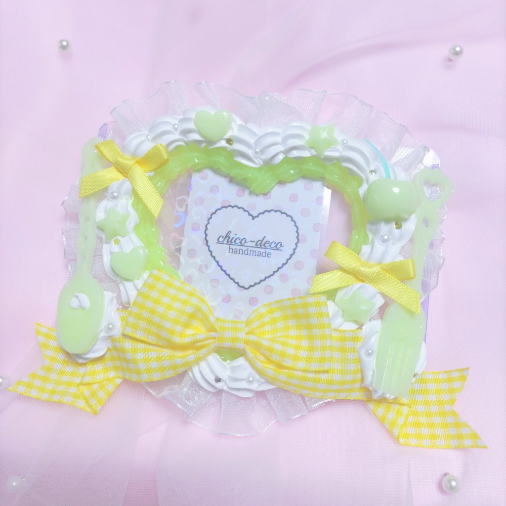 【B7 L版 】ホイップデコ ハートケーキ さくらんぼ 黄色 リボン 硬質ケース