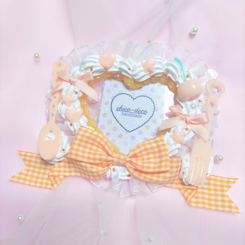 【B7 L版 】ホイップデコ ハートケーキ さくらんぼ オレンジ リボン 硬質ケース