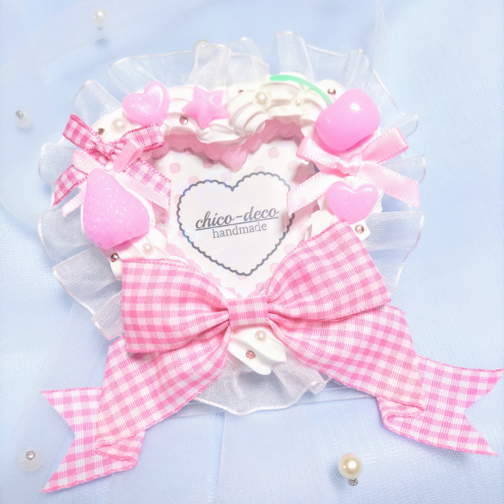 【B8 トレカ】ホイップデコ ハートケーキ ピンク リボン 硬質ケース