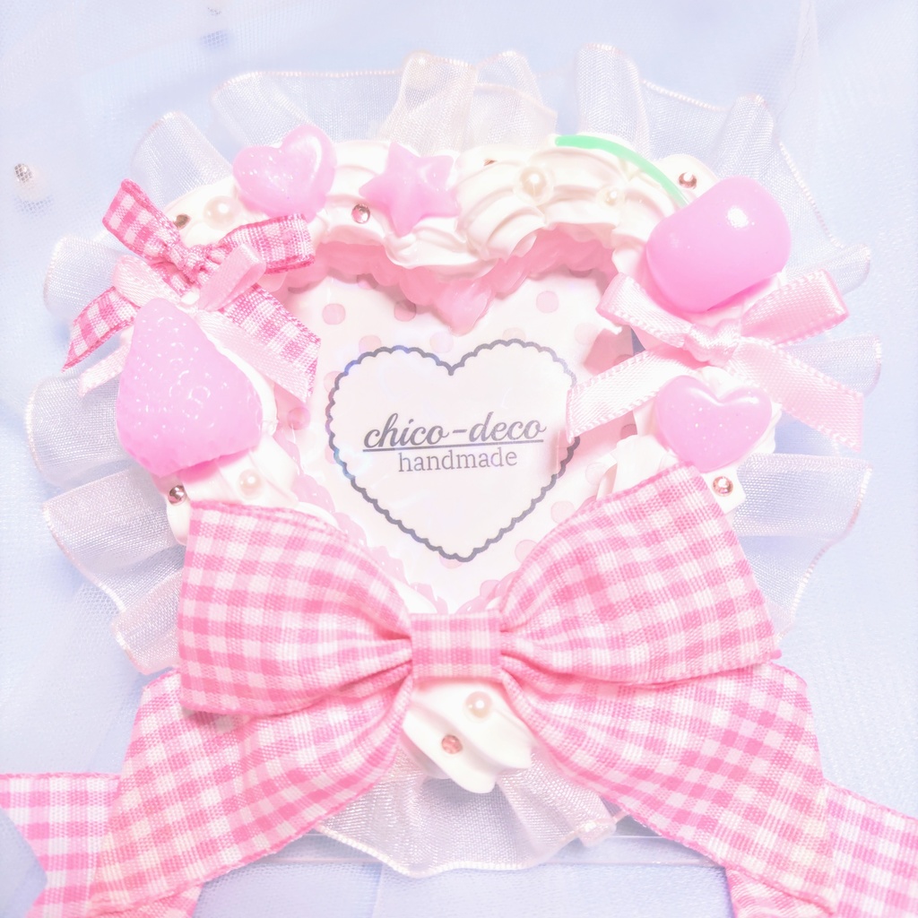 【B8 トレカ】ホイップデコ ハートケーキ ピンク リボン 硬質ケース