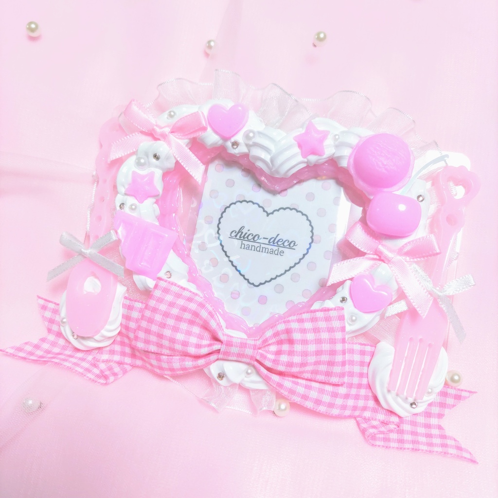 【B7 L版 】ホイップデコ ハートケーキ ピンク リボン 硬質ケース