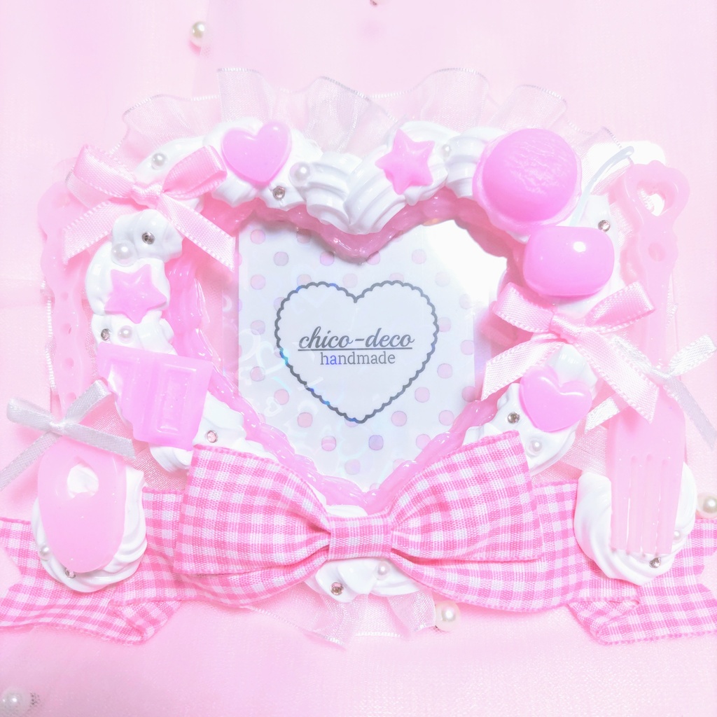 【B7 L版 】ホイップデコ ハートケーキ ピンク リボン 硬質ケース