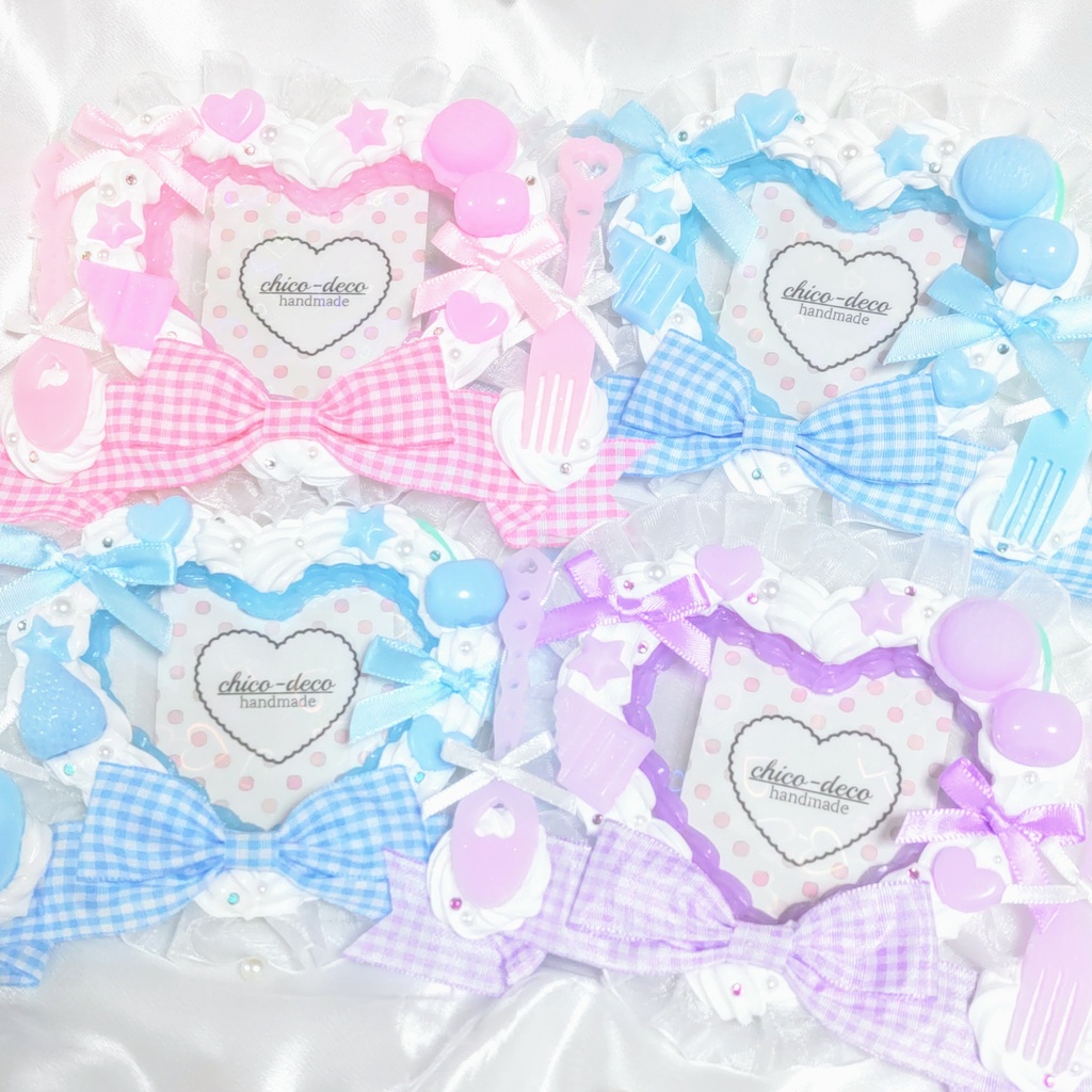 【B7 L版 】ホイップデコ ハートケーキ 水色 リボン 硬質ケース