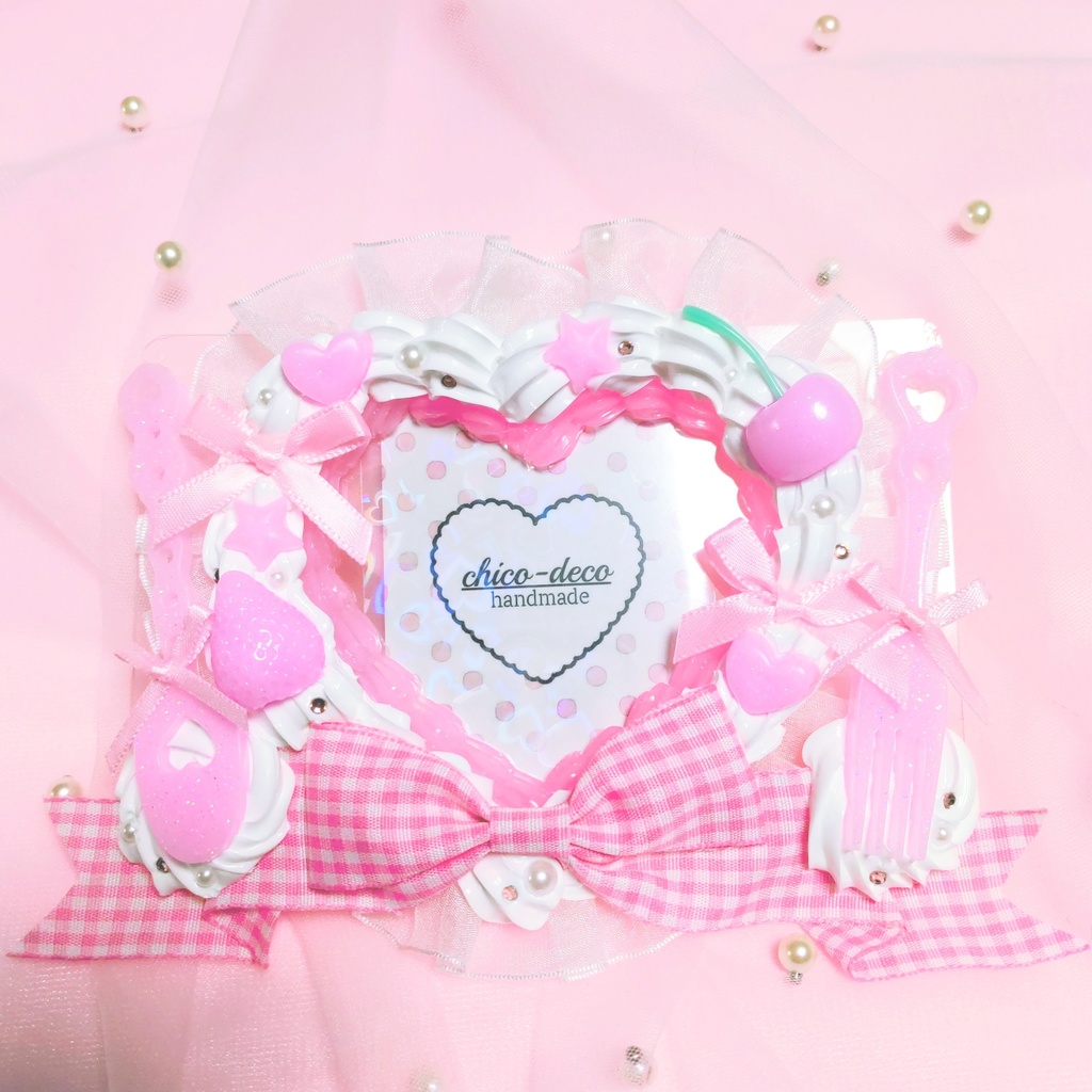 【B7 L版 】ホイップデコ ハートケーキ ピンク リボン 硬質ケース