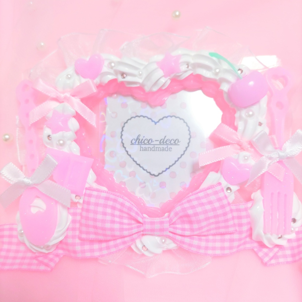 【B7 L版 】ホイップデコ ハートケーキ ピンク リボン 硬質ケース