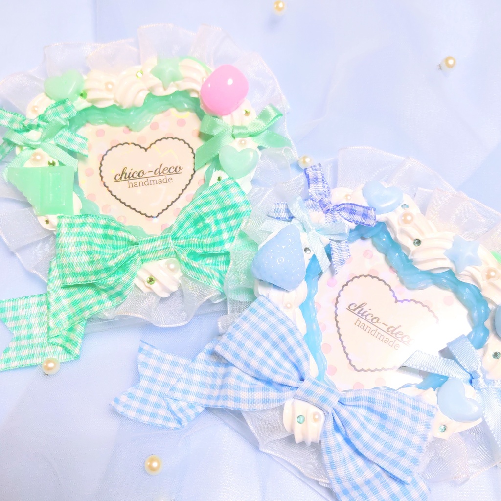 【B8 トレカ】ホイップデコ ハートケーキ 緑 リボン 硬質ケース