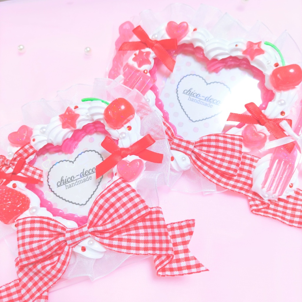 【B7 L版 】ホイップデコ ハートケーキ 赤 リボン 硬質ケース