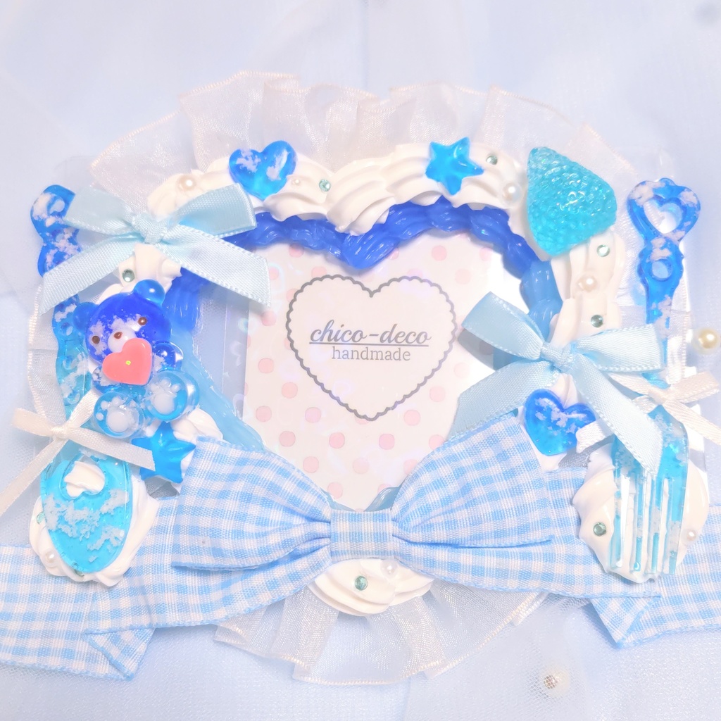 【B7 L版 】ホイップデコ ハートケーキ 空色 青空 リボン デコケース