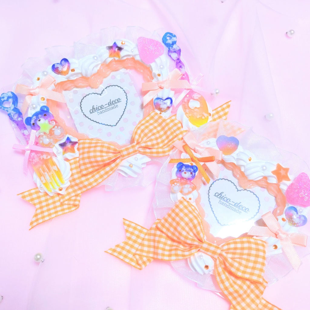 【B7 L版 】ホイップデコ ハートケーキ 空色 夕空 リボン オレンジ 硬質ケース