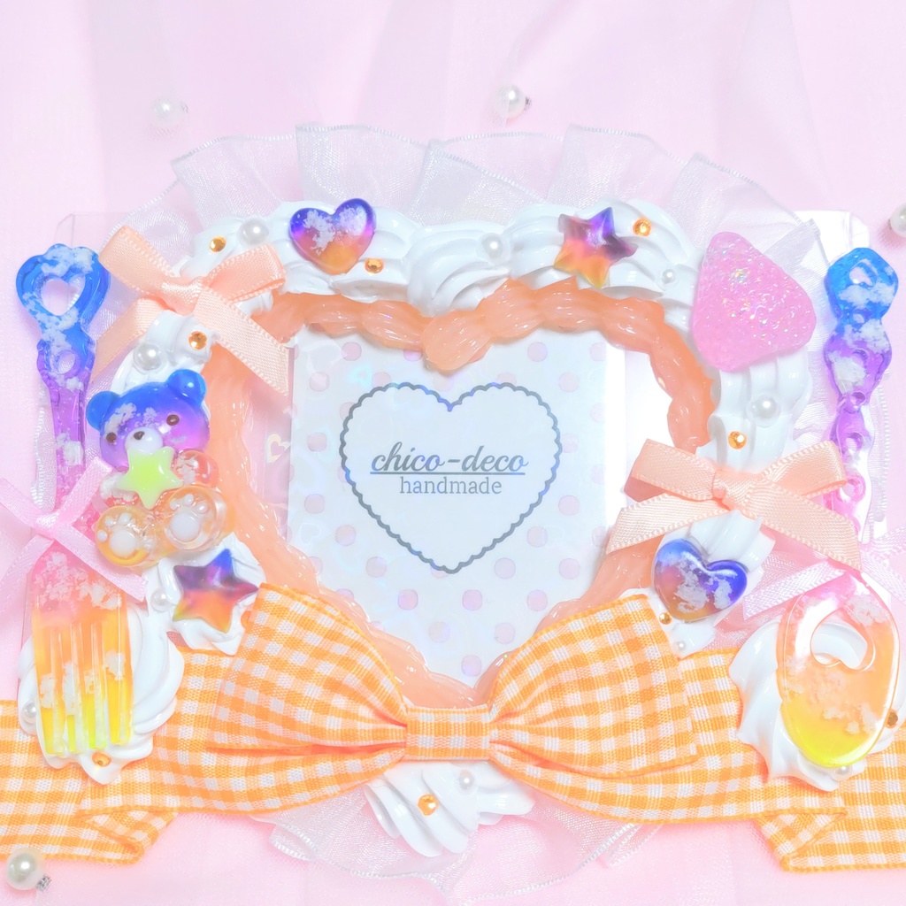 【B7 L版 】ホイップデコ ハートケーキ 空色 夕空 リボン オレンジ 硬質ケース