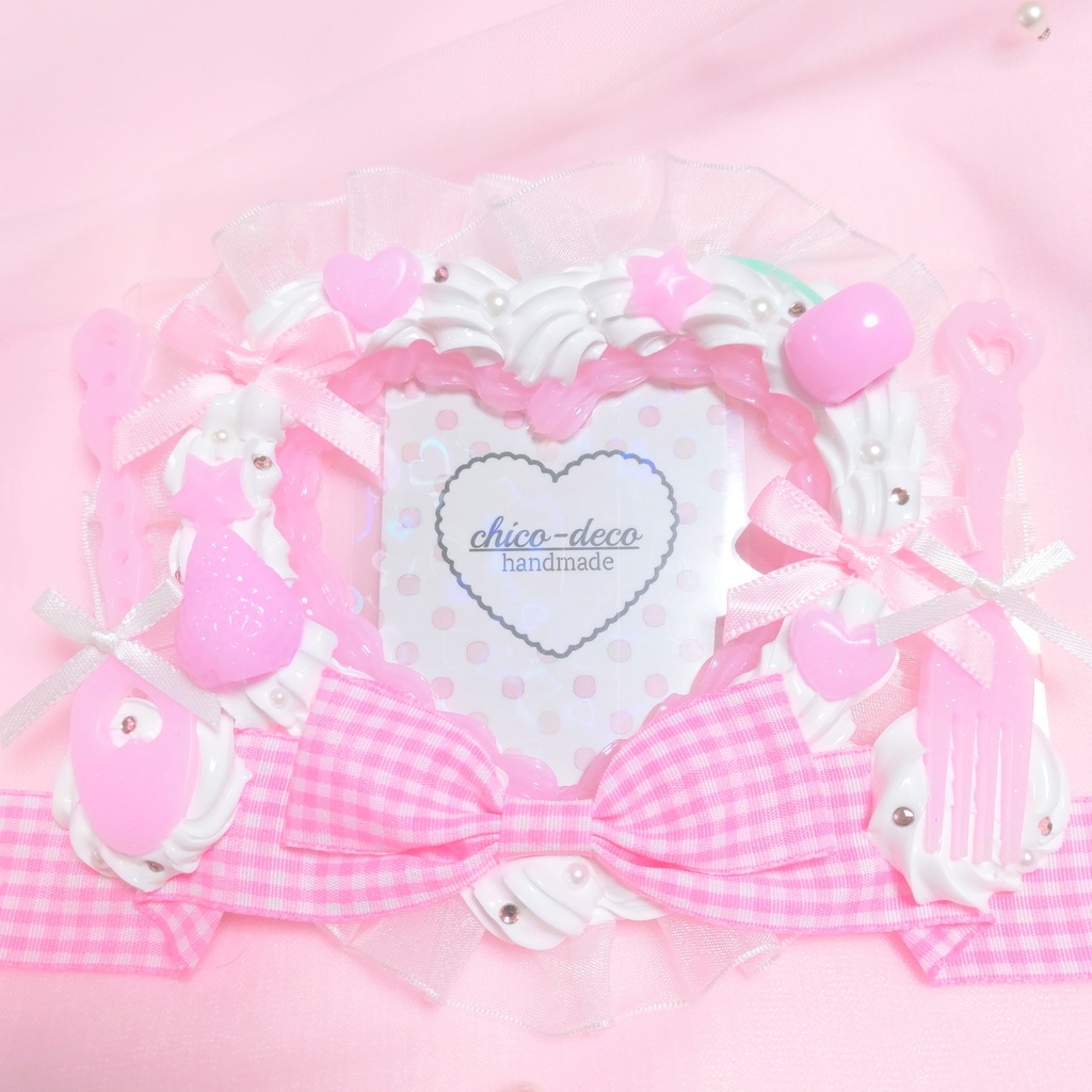 【B7 L版 】ホイップデコ ハートケーキ ピンク リボン 硬質ケース