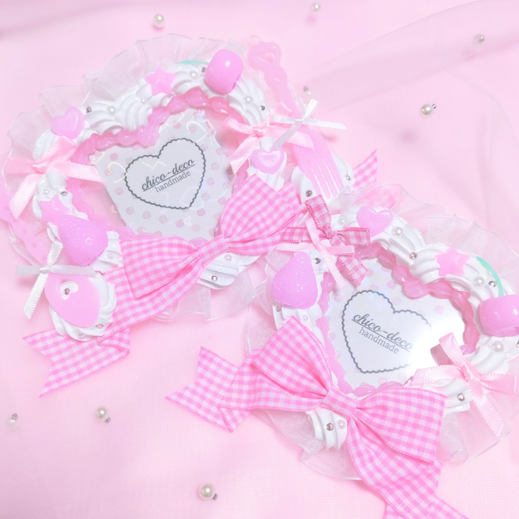 【B7 L版 】ホイップデコ ハートケーキ ピンク リボン 硬質ケース