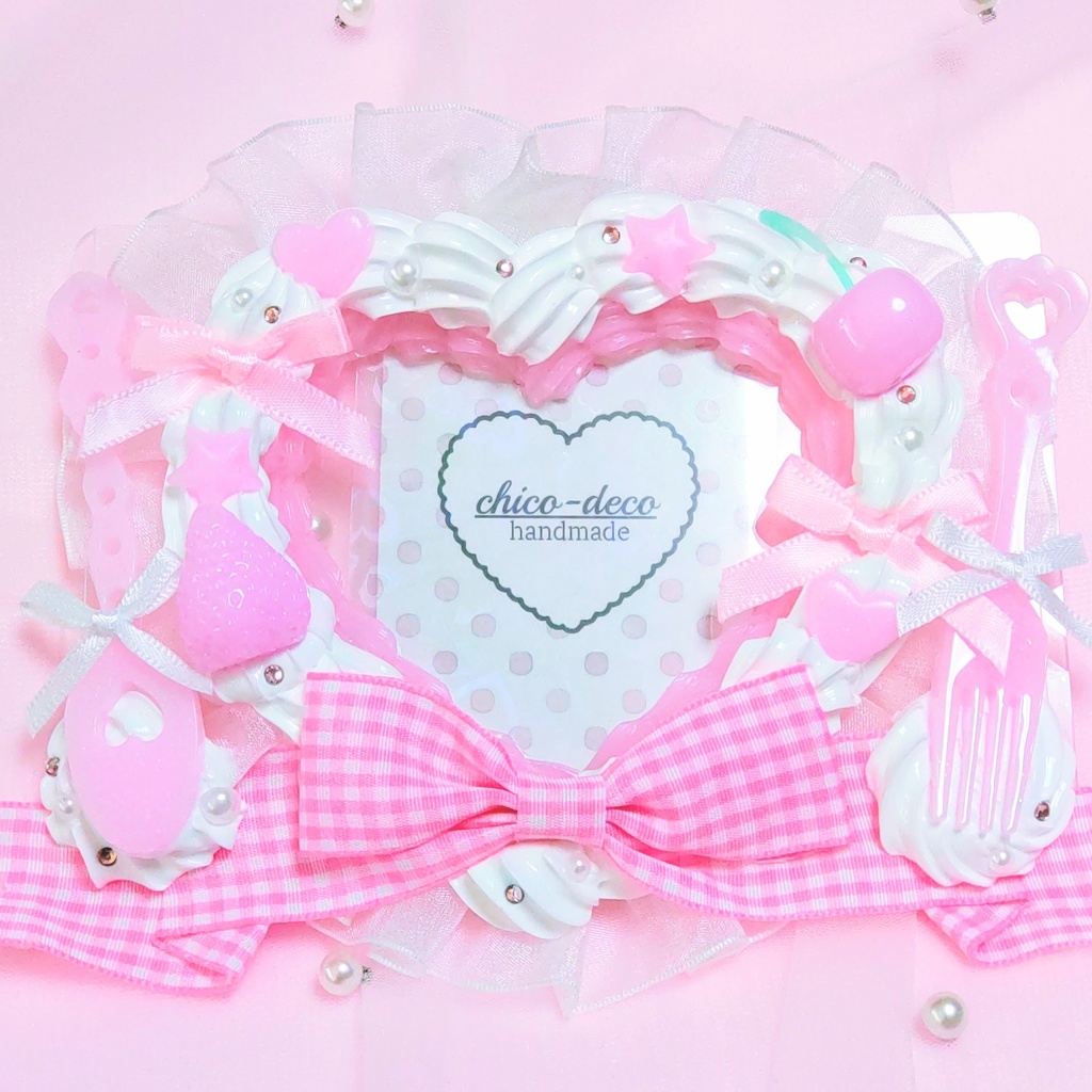 【B7 L版 】ホイップデコ ハートケーキ ピンク リボン 硬質ケース