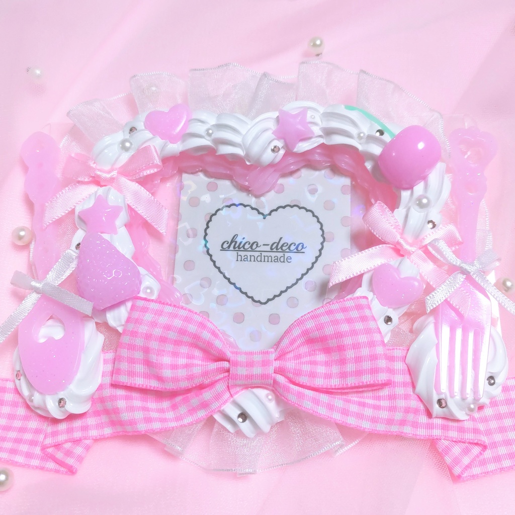 【B7 L版 】ホイップデコ ハートケーキ ピンク リボン 硬質ケース