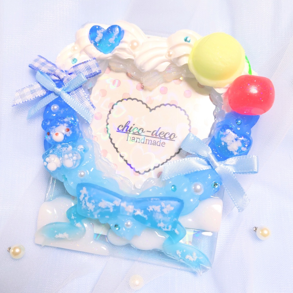 【B8 トレカ】ホイップデコ ハート 青空クリームソーダ 空色 デコケース 水色 トレカケース