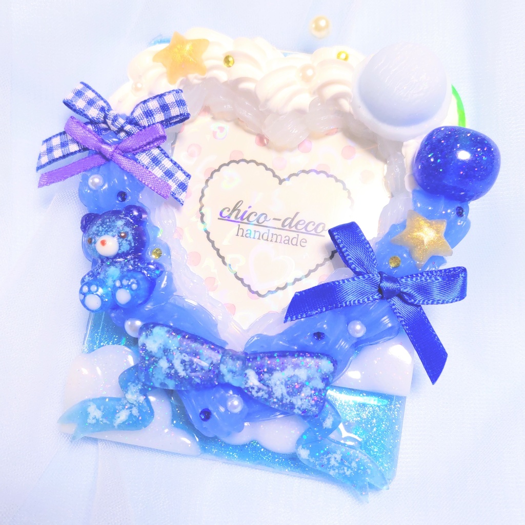 【B8 トレカ】ホイップデコ ハート 夜空クリームソーダ 空色 デコケース 青 トレカケース