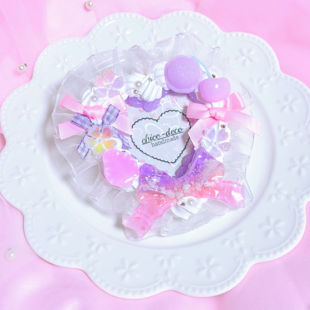 セール中【B8 トレカ】ホイップデコ 桜 ハートケーキ 空色シリーズ 硬質デコケース トレカケース ピンク 紫