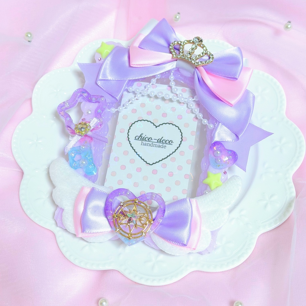【B7 L版】ホイップデコ 魔法少女 紫 ピンク 硬質ケース 平成女児 トレカケース  ハンドメイド リボン