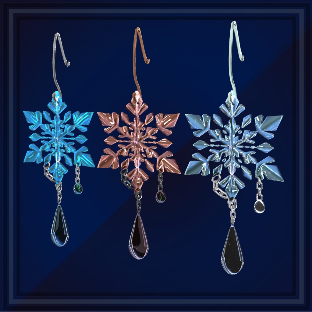 Frost Drop - 雪の結晶と雫のピアス [VRChat想定 / Modular Avatar対応]