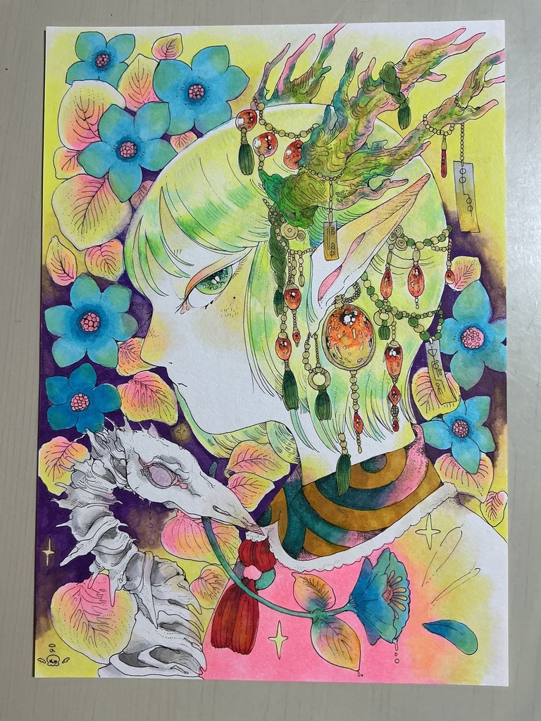 手描きイラスト原画　オリジナルtitle「森の姫」A4サイズ