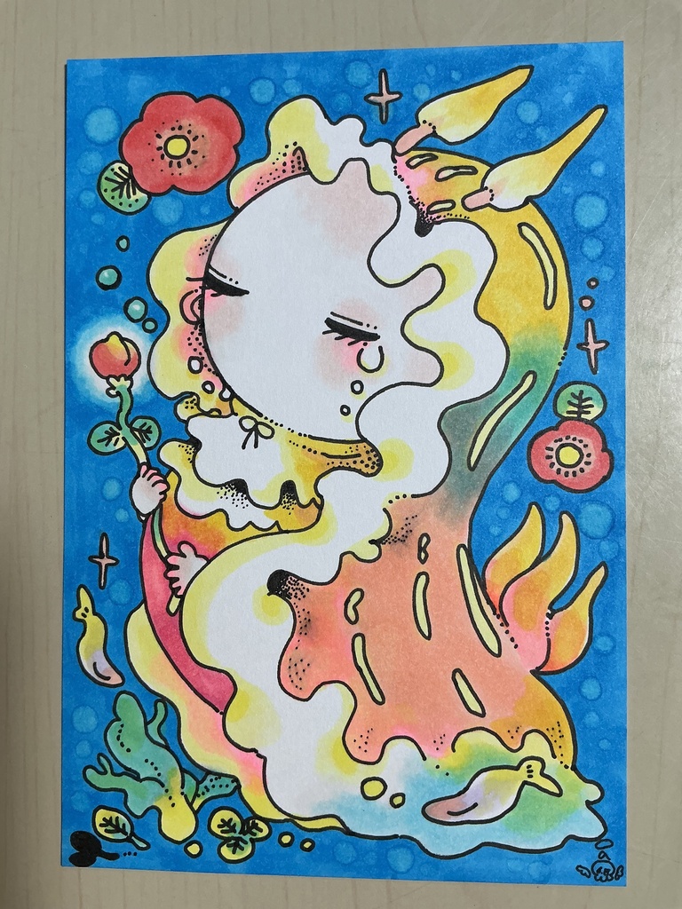 手描きイラスト原画オリジナルtitle「泣き虫ウミウシ」ハガキサイズ