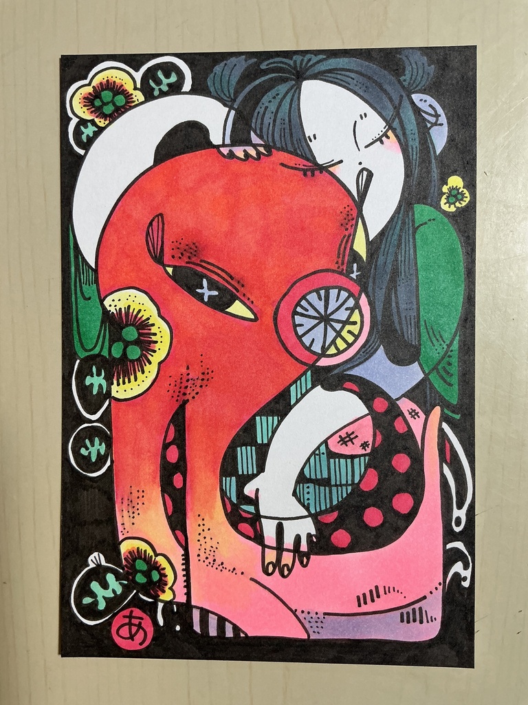 手描きイラスト原画オリジナルtitle「タコ」ハガキサイズ
