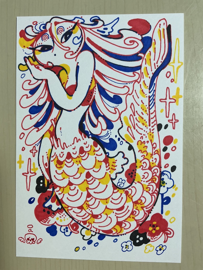 手描きイラスト原画オリジナルtitle「人魚」ハガキサイズ