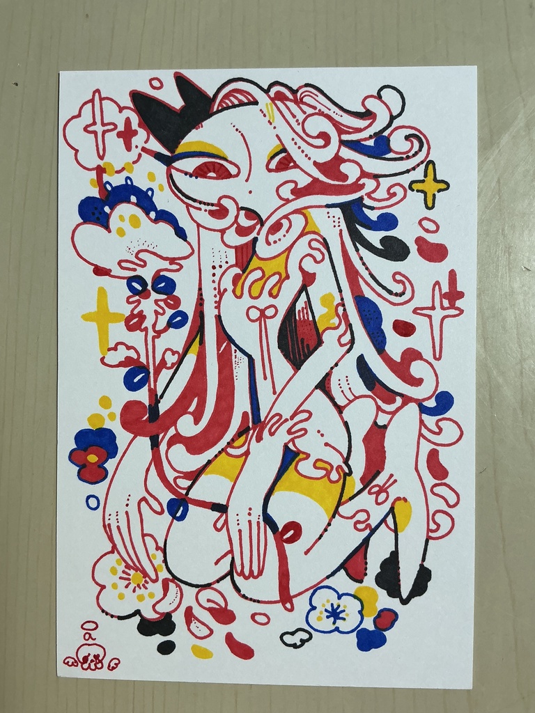 手描きイラスト原画オリジナルtitle「女の子」ハガキサイズ