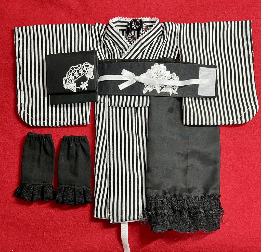 お着物セット モノトーン縦縞【SDM,MSDサイズ】❁⃘*.゚