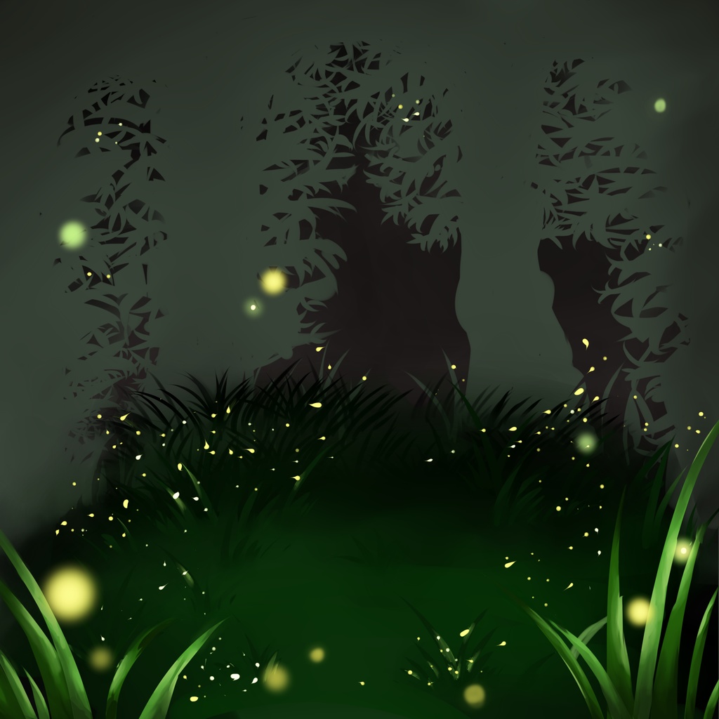 [psd]ホタル 夜森 forest firefly background